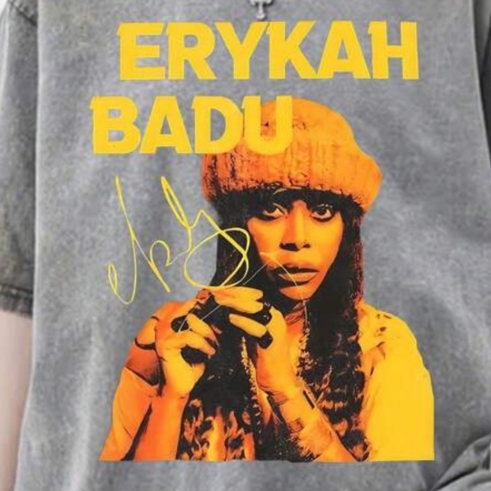 •Neo Soul Energy• Gray Washed Erykah Badu Unisex Tee - Picture 4 of 4
